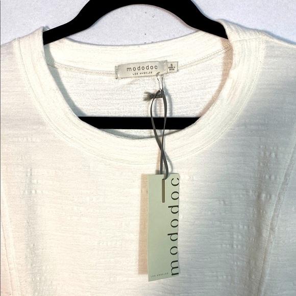 Mododoc French Terry Long Half Sleeve Loose Fit Sweatshirt Top Ivory Sz Small - Picture 4 of 11